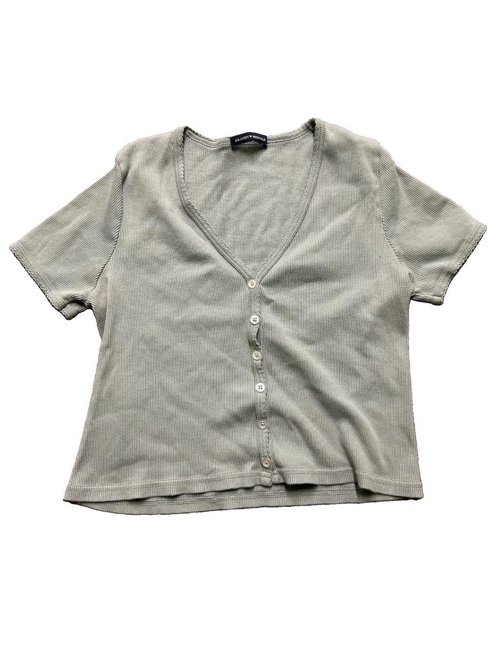 Women’s Brandy Melville Ribbed Short Sleeve Shirt Grey Green